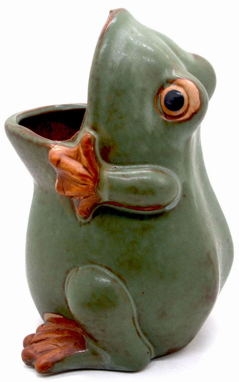 MONMOB 7"" Ceramic Frog Shaped Plant Pot/Bonsai Pot/Flower Pot/Succulent Planter/Candy Dish/Pencil Holder Frog Decor Multipurpose Pot - Image 1